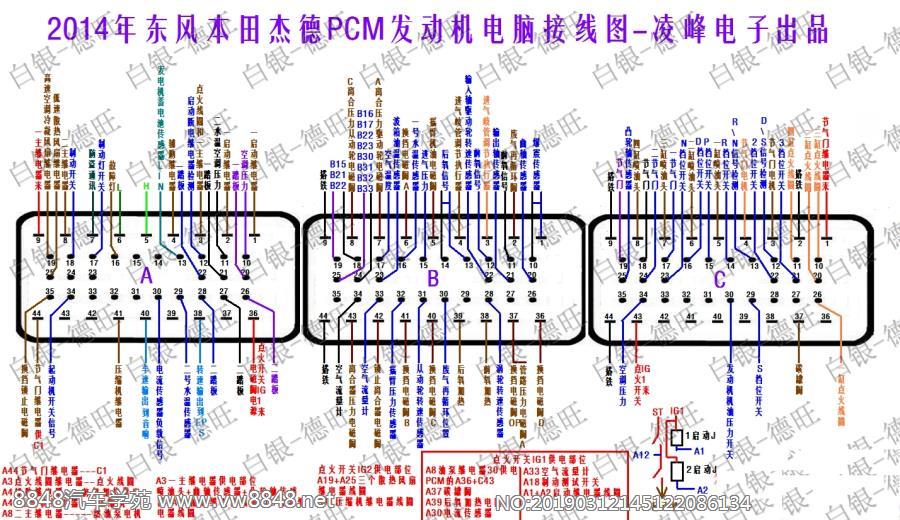 2014年东风本田杰德PCM发动机电脑接线图